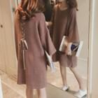 3/4-sleeve Lace-up Back Knit Dress