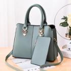 Set: Heart Charm Faux Leather Crossbody Bag + Pouch