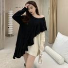 Off-shoulder Two-tone Sweater Black & White - One Size
