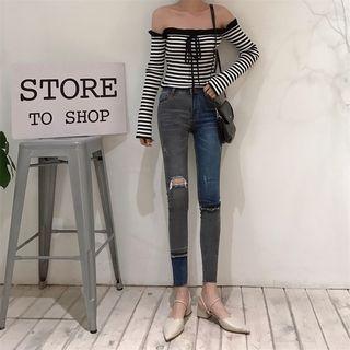 Cropped Color Block Skinny Jeans
