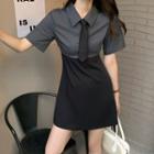 Short-sleeve Tie-neck Mini Shirtdress / Midi Shirtdress