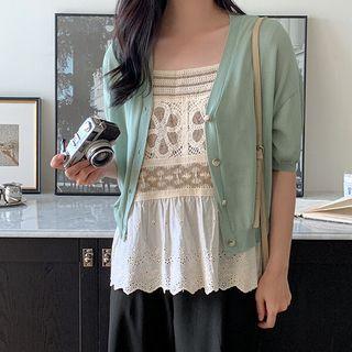 Plus Size Short-sleeve Cardigan