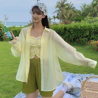Flower Print Camisole / Open Back Light Shirt / Plain Shorts
