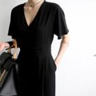 Wrap-front Short-sleeve Jumpsuit