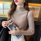 Mock-neck Ribbed Knit Top In 8 Colors