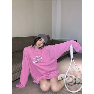 Letter Embroidered Sweatshirt Pink - One Size