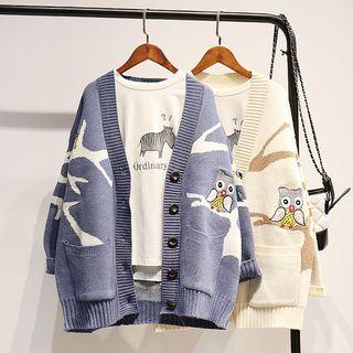 Owl Embroidered Boxy Cardigan