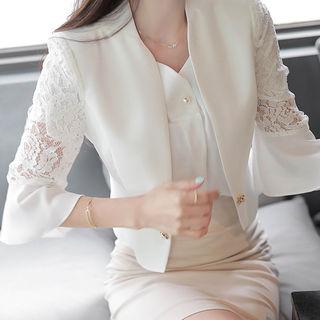 Scallop-hem Lace-panel Blazer
