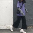 Lettering Sleeve Panel Top / Straight-cut Pants