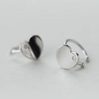 925 Sterling Silver Heart Rhinestone Ear Cuffs