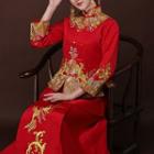 Traditional Chinese Long-sleeve Maxi Wedding Dress Red - S