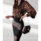 Wrap-front Leopard Blouse Brown - One Size