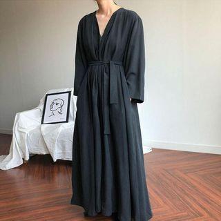 Long-sleeve V-neck Maxi A-line Dress