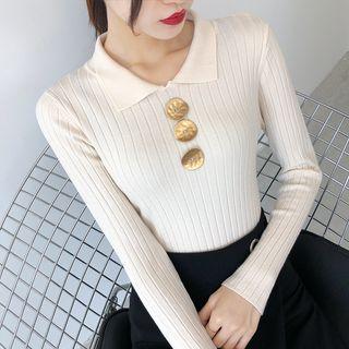 Long-sleeve Collar Knit Top