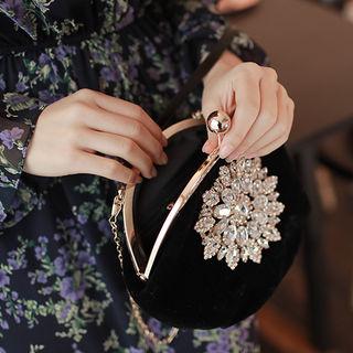 Rhinestone Kiss-lock One-handle Shoulder Bag