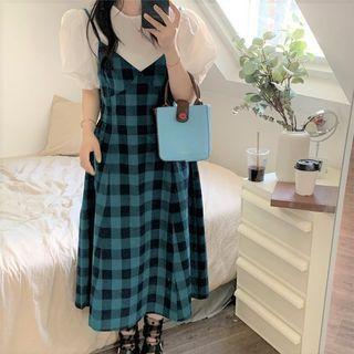 Spaghetti Strap Plaid Dress Dress - Plaid - Blue - One Size
