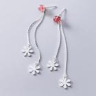 925 Sterling Silver Flower & Bead Fringed Earring 1 Pair - Silver - One Size