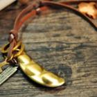 Genuine Leather Bean Necklace Brown & Gold - One Size
