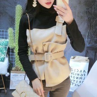 Mock Two-piece Turtleneck Long-sleeve Top