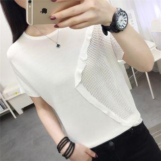 Short-sleeve Paneled Ruffled Sweater