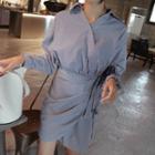 Long-sleeve Wrap-front Stripe Dress