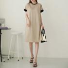 Drop-shoulder Contrast-trim Dress