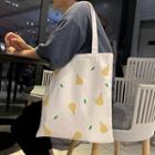 Pear Print Canvas Tote Bag White - One Size