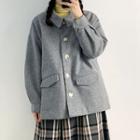 Plain Jacket / Plaid Midi Skirt