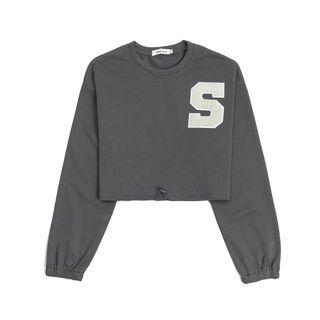 Long Sleeve Lettering Embroidered Drawstring Crop Sweatshirt