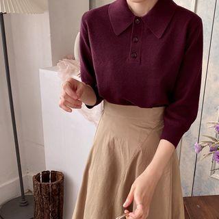 3/4-sleeve Knit Polo Shirt