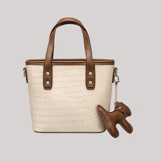 Two-tone Top Handle Bucket Bag