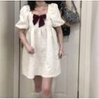 Puff-sleeve Square-neck Mini A-line Dress / Bow