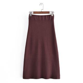 Knit A-line Skirt Brown - One Size