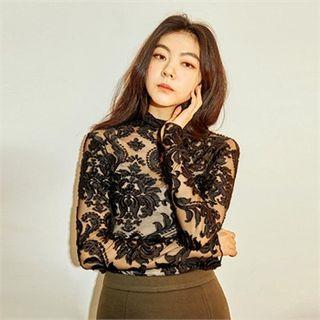 See-through Skinny Lace Top Black - One Size