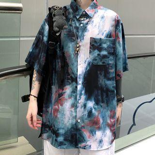 Elbow-sleeve Tie Dye Shirt Green - One Size