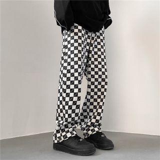 Mid Rise Loose Fit Plaid Jeans