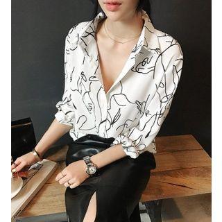 Printed Crepe Shirt White - One Size