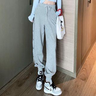 High-waist Button-side Sweatpants