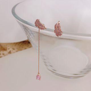Non-matching Rhinestone Feather Dangle Earring As Shown In Figure - One Size
