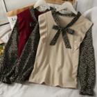 Patchwork Ribbon-neckline Floral Top In 5 Colors