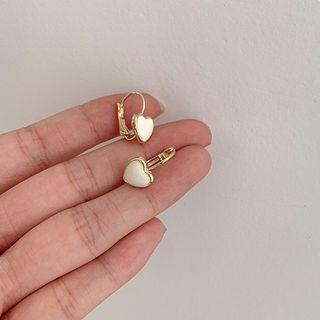 Heart Alloy Earring 1 Pair - White Love Heart - Gold - One Size