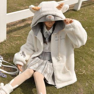 Horned Hooded Zip Fleece Jacket