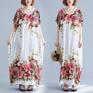 Loose Fit Print Maxi Dress White - L
