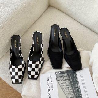 Kitten-heel Square Toe Mules
