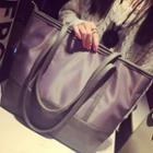 Faux-leather Panel Oxford Tote Bag