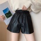 High-waist Faux-leather Wide-leg Shorts