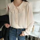 Plus Size Puff-sleeve Frilled-collar Blouse