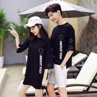 Couple Matching Ribbon Detail Elbow-sleeve T-shirt Dress / Elbow-sleeve T-shirt / Shorts