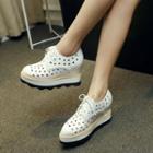 Lace-up Perforated Genuine Leather Platform Shoes