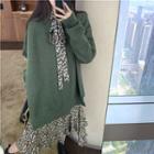 Floral Long-sleeve Dress / Plain Crew-neck Sweater